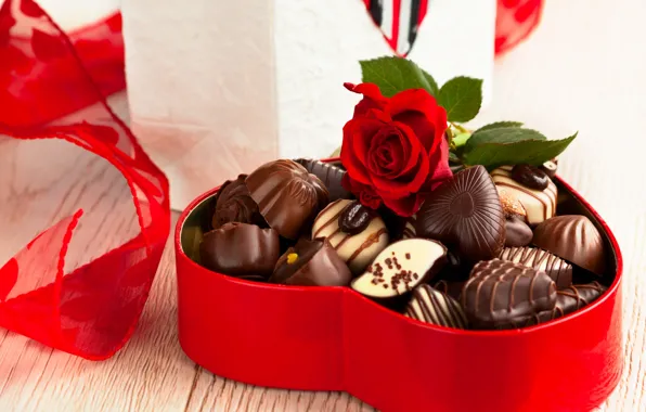 Picture box, gift, rose, food, chocolate, candy, red, dessert