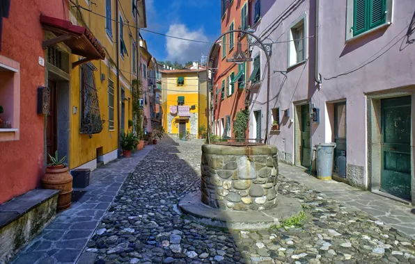 Street, home, well, Italy, Vezzano Ligure