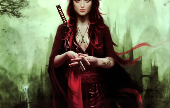Picture girl, sword, tattoo, warrior