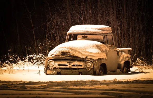 Picture Ford, overwhelmed, snow, F-100