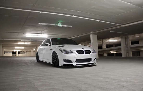 Picture white, bmw, BMW, Parking, white, front view, e60