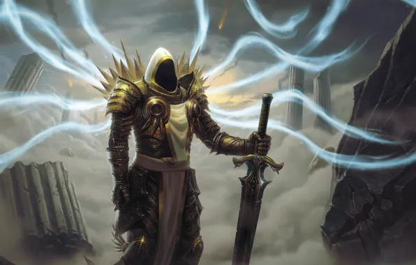 Sword, ruins, Diablo 3, Diablo 3, Tyrael, The Archangel