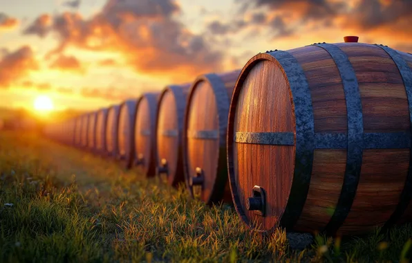 Field, the sky, grass, the sun, clouds, light, dawn, wine