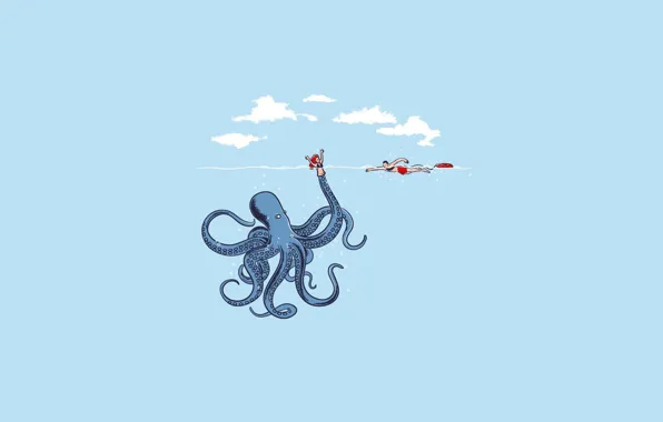 Picture sea, girl, doll, octopus, octopus, lifeguard