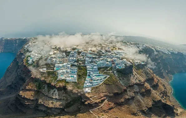 Picture clouds, Villa, pool, Greece, panorama, the island of Santorini