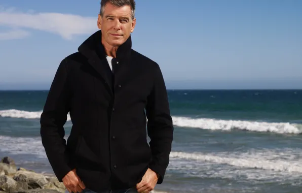 Sea, wave, stones, view, actor, pierce brosnan, pierce Brosnan