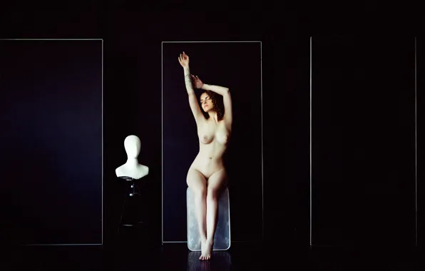 Chest, pose, background, model, naked, body, hands, makeup