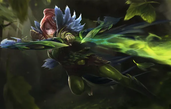 Girl, bow, art, red, dota, arrows, dota 2, windranger