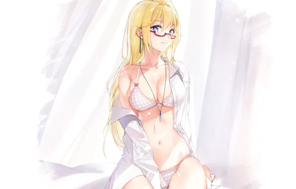 Picture White Bikini, anime girl, anime, glasses, sexy, boobs, girl, hot