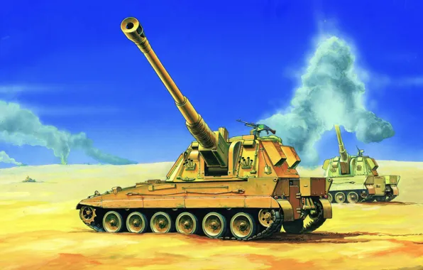 Picture war, art, painting, tank, artillery, AS90 self-propelled gun