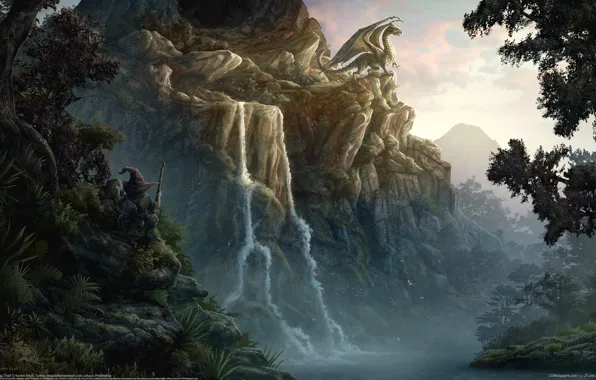 Picture mountains, fantasy, dragon, Kerem Couplets
