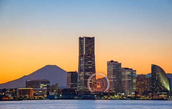 Bay, Ferris wheel, bay, Yokohama, Fuji, ferris wheel
