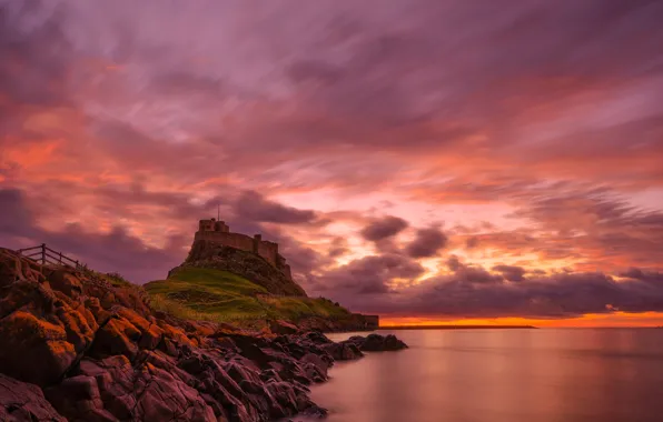 Picture clouds, mountains, stones, rocks, England, glow, Lindisfarne, Holy Island