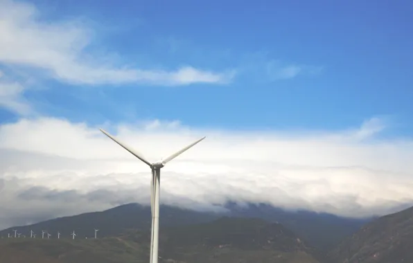 Sky, Mountain, Cloud, Wind Turbine