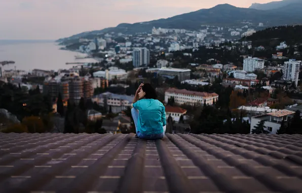 Girl, the city, view, height, on the roof, Aleks Five