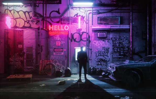 Auto, Night, The city, People, Machine, Style, Render, Style