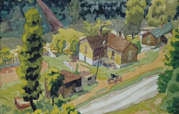 1916, Charles Ephraim Burchfield, Valley Road with House