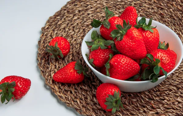 Berries, strawberry, Mat, bowl, placer, stand, composition, bowl