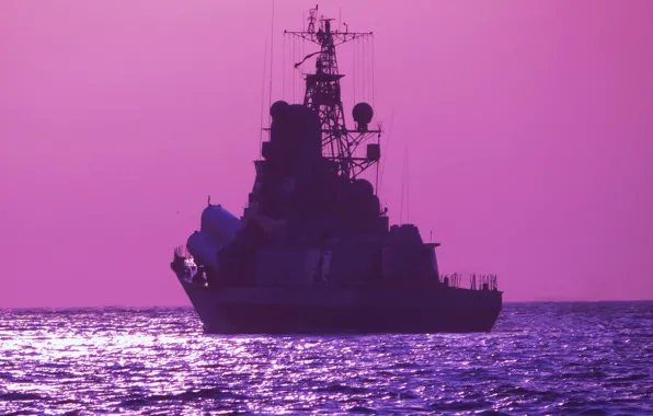 Sunset, ship, rocket, small, The black sea, MRK, &quot;Mirage&quot;