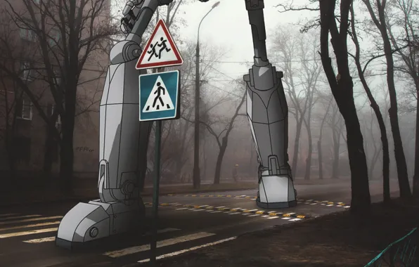 Road, cartoon, robot, have isstale, ffff00, Stalnuhhin