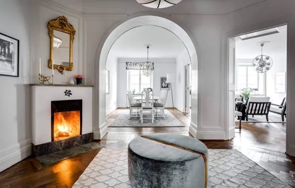 Picture Villa, interior, fireplace, living room, dining room, Home in Rådmansgatan