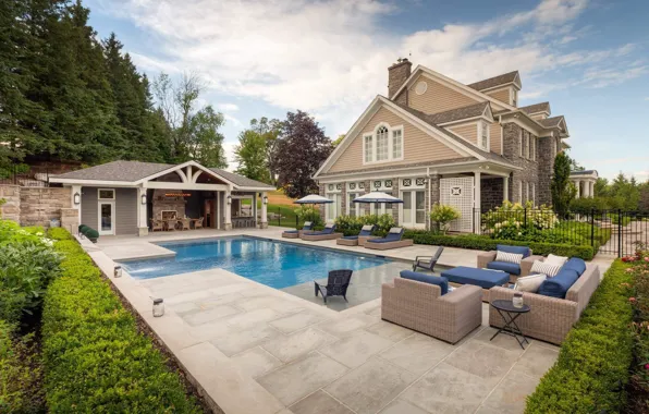 Villa, pool, oven, architecture, mansion, terrace, grill