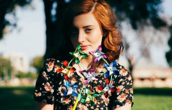 Summer, red hair, woman, bokeh, blurring