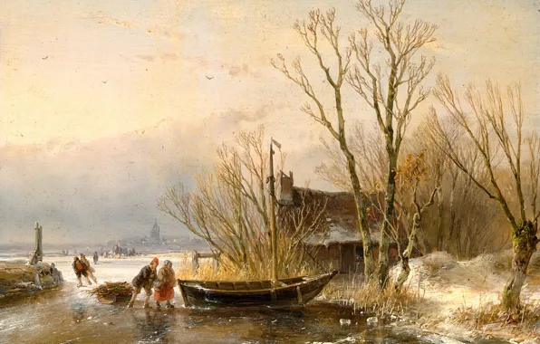 Picture trees, landscape, oil, picture, Andreas Schelfhout, Collectors Of Firewood