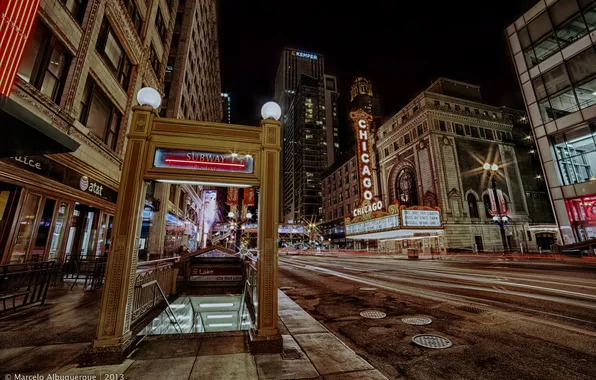 Night, lights, skyscrapers, USA, Chicago, Chicago, center, illinois