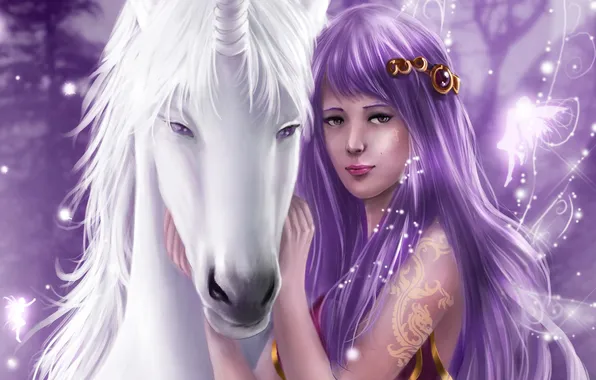 Picture decoration, horse, Girl, wings, unicorn, white