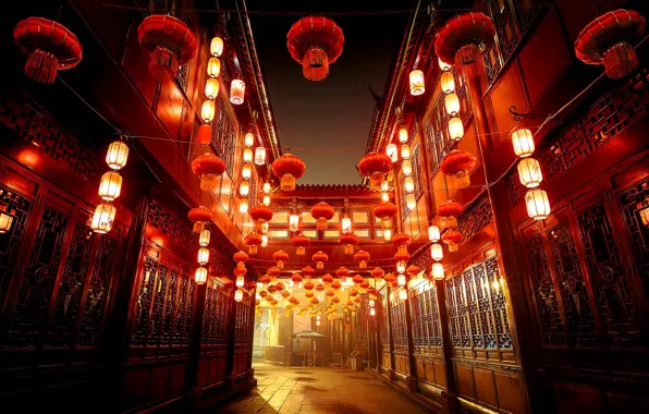 Picture lights, street, home, lights, China, Chengdu, Sichuan, Jinli Old Street
