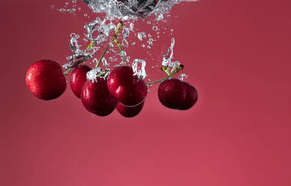 Water, bubbles, cherry, berries, splash, cherry, in the water, dip