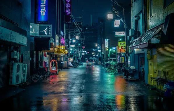 Japan, lane, night city