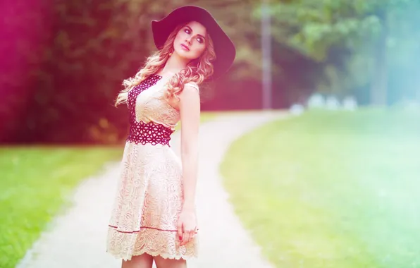 Summer, girl, face, background, hat, dress, beauty, Tatiana