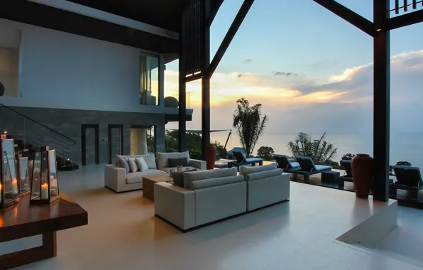 Villa, interior, Thailand, living room, ocean views, open space, villa Saan in Phuket