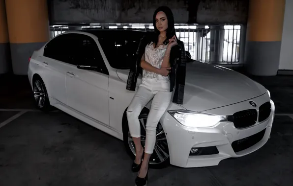 Look, Girls, BMW, beautiful girl, Valeria, white car, posing on the car