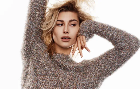 Look, girl, pose, hair, sweater, Hailey Baldwin
