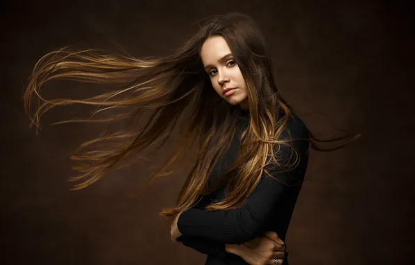 Look, girl, face, pose, background, portrait, long hair, Ivan Kovalev