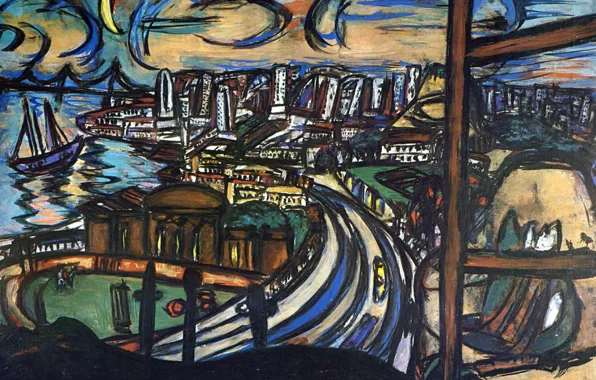Road, ship, the evening, Crescent, Vanguard, Expressionism, Max Beckmann, Port city