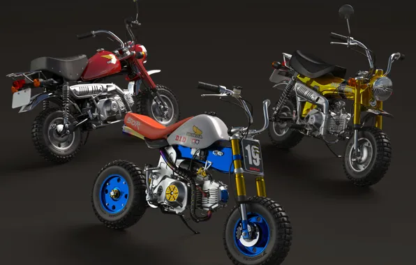 Picture style, motorcycles, three, minibike