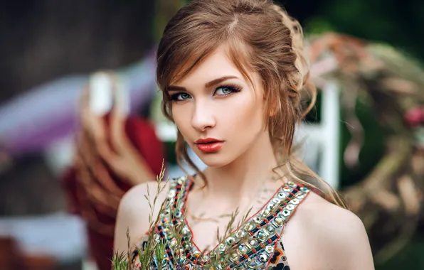 Look, model, portrait, makeup, dress, hairstyle, brown hair, beauty