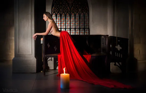 Chest, pose, fire, model, skirt, candle, figure, hairstyle