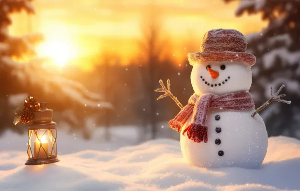 Winter, snow, Christmas, New year, snowman, Christmas, winter, snow