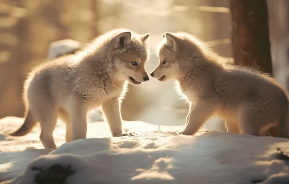 Winter, look, snow, nature, pose, wolf, face, the cubs