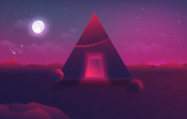 Music, Stars, The moon, Space, Pyramid, 80s, Neon, 80's