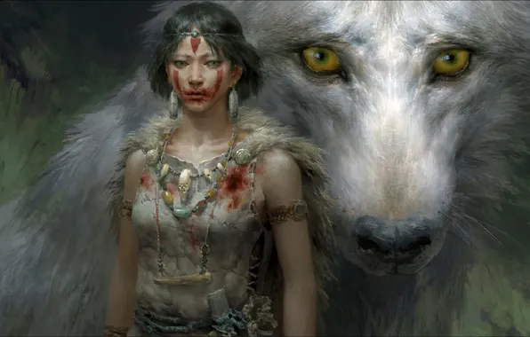 Fantasy, Art, wolf, Princess Mononoke, hunting, other