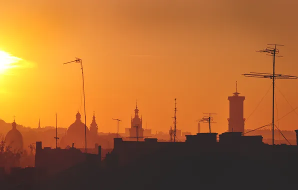 The sun, the city, morning, Lions, Lions, Lviv, Ukraine.