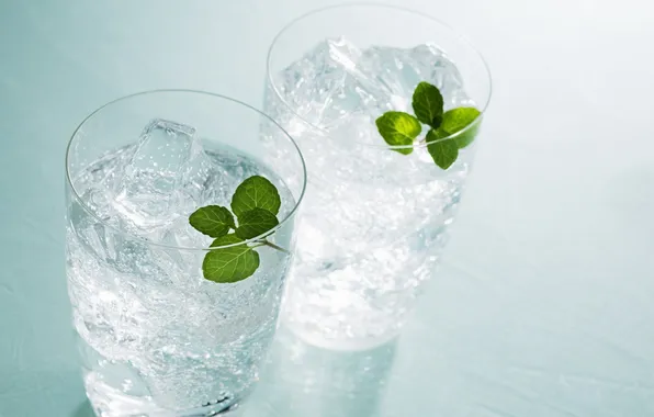 Ice, water, mint