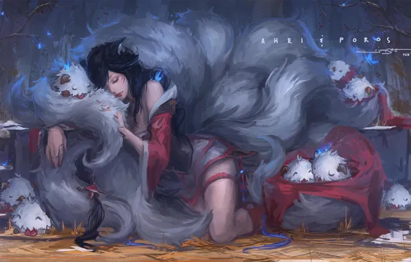 Girl, fantasy, game, long hair, animal ears, brunette, League of Legends, digital art