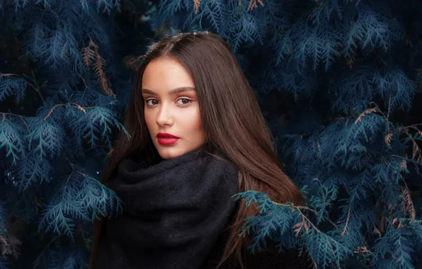 Look, girl, branches, makeup, brunette, Maxim Yemelyanov, Maxim Emelyanov